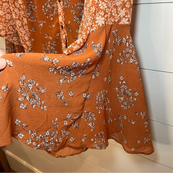 Free People Serena Floral Rust Orange Tunic Blouse Womens Size Large - Picture 3 of 7
